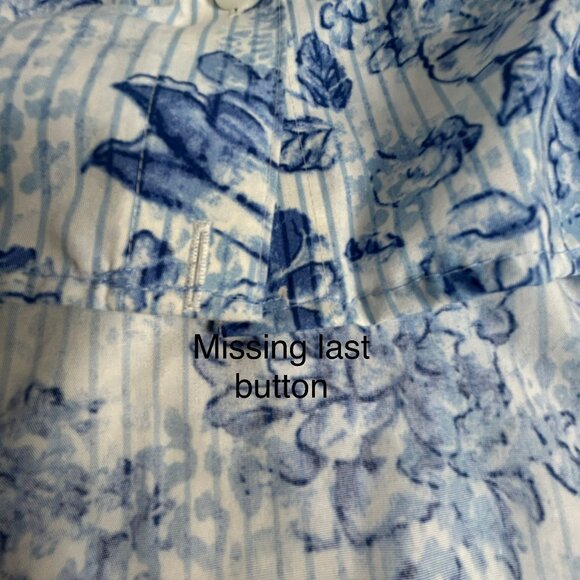 Chico's Womens Blue & White Floral No-Iron Long Sleeve Button-Up Shirt Size 0 - Picture 8 of 9